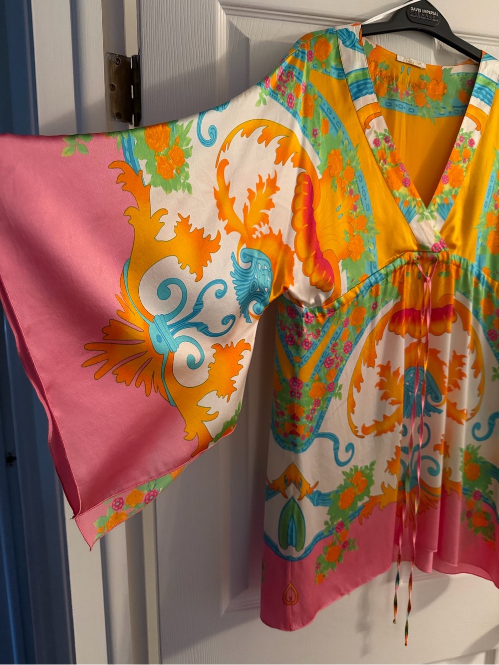 COOGI Orange Floral Print Blouse with Turquoise Accents